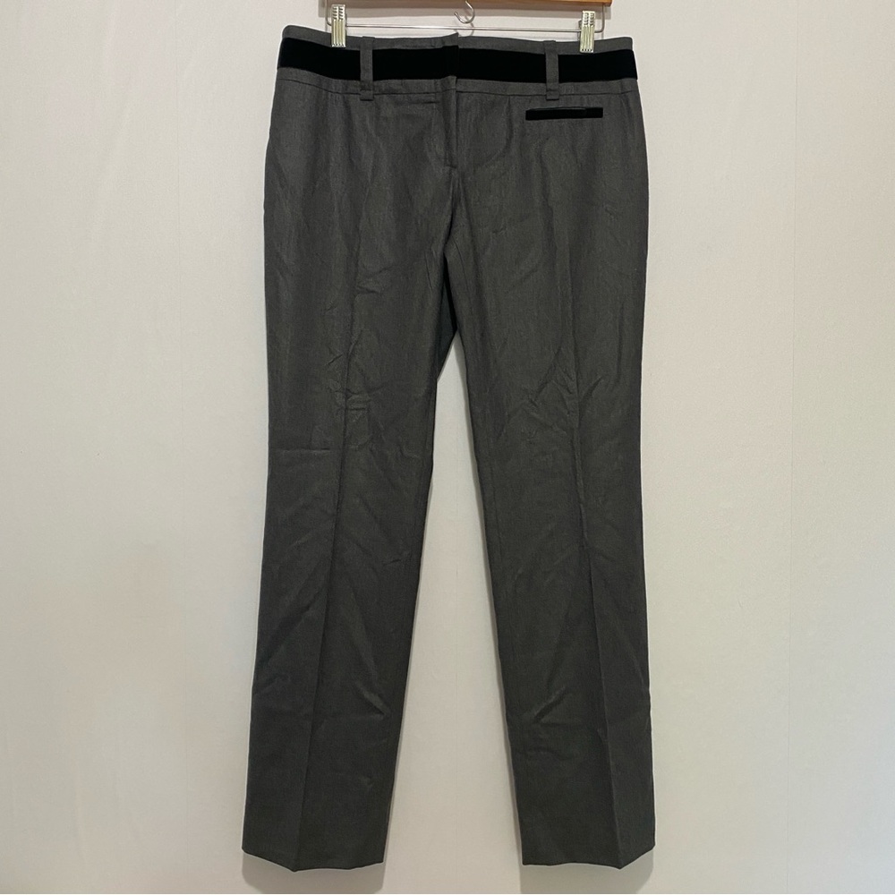 CELINE Gray Wool Trousers Velvet Trim Tailored Pants 44 (US 12) Made in France